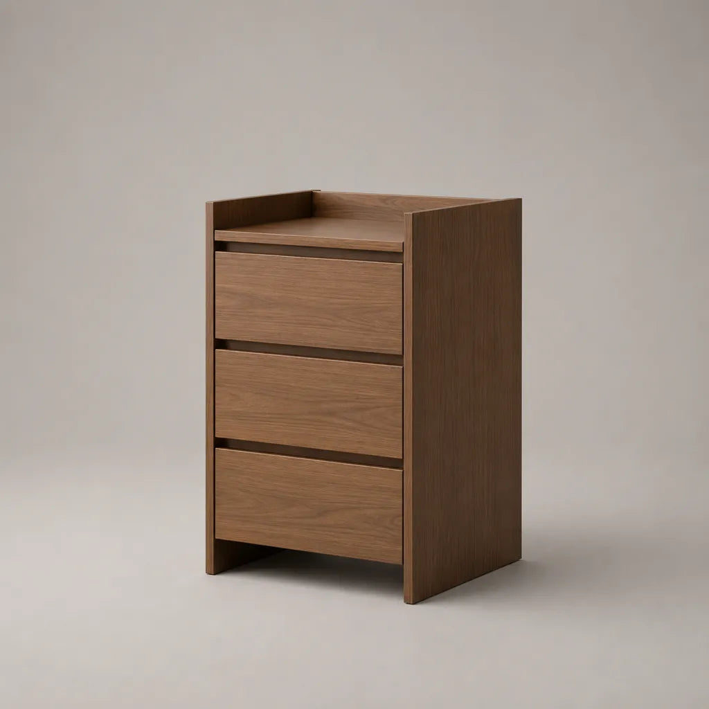 Table de chevet haute rectangulaire en bois à 3 tiroirs, brun noyer, 45 × 40 × 70 cm