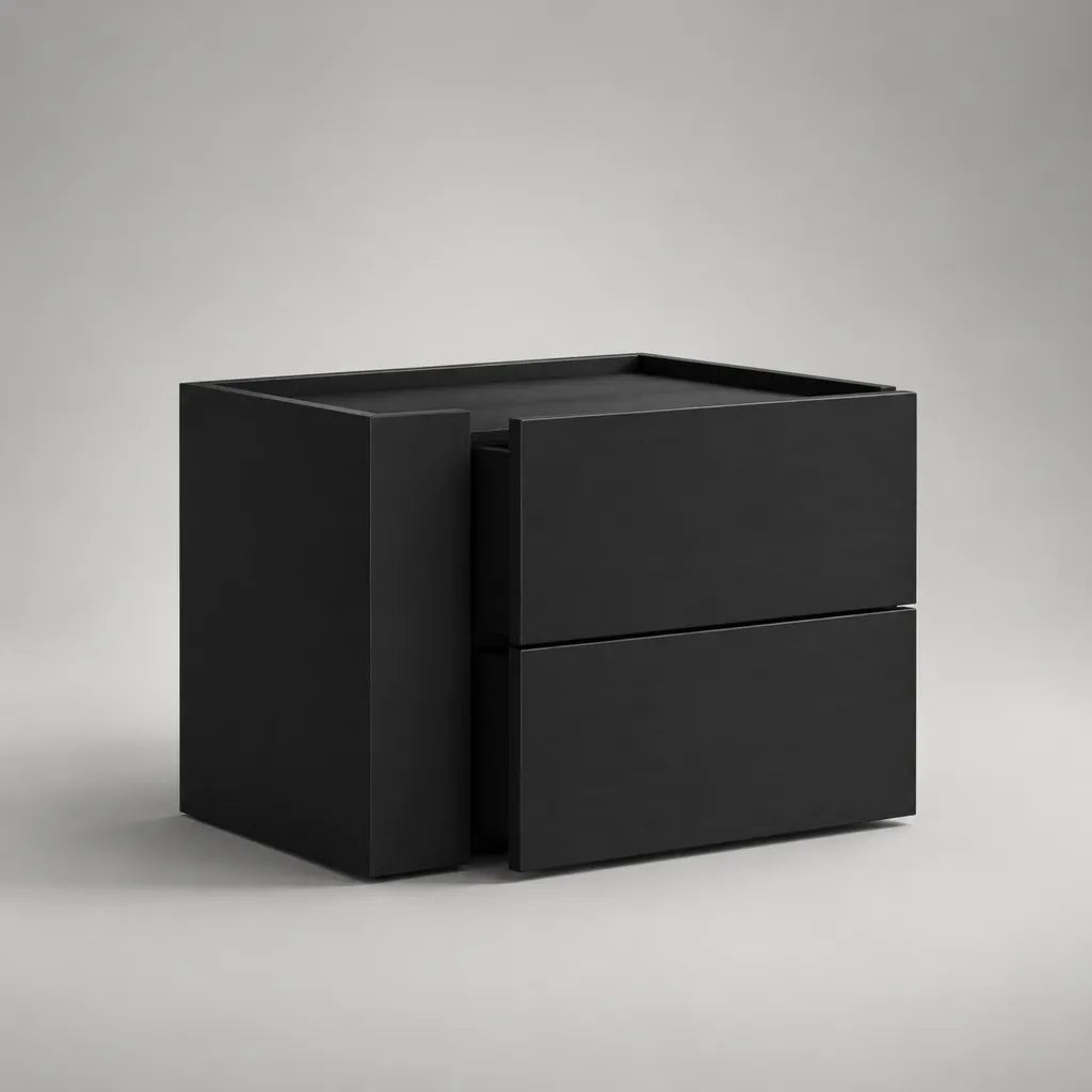 Table de chevet rectangulaire en MDF noir à 2 tiroirs, 45 x 40 x 50 cm