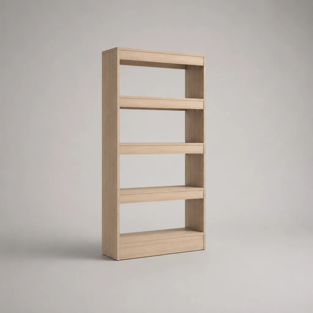 Bibliothèque ouverte en bois à 5 niveaux, chêne clair, 80 × 30 × 180 cm