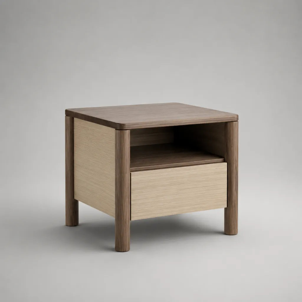Table de chevet en bois avec tiroir et niche ouverte, brun clair et brun foncé, 45 × 40 × 50 cm