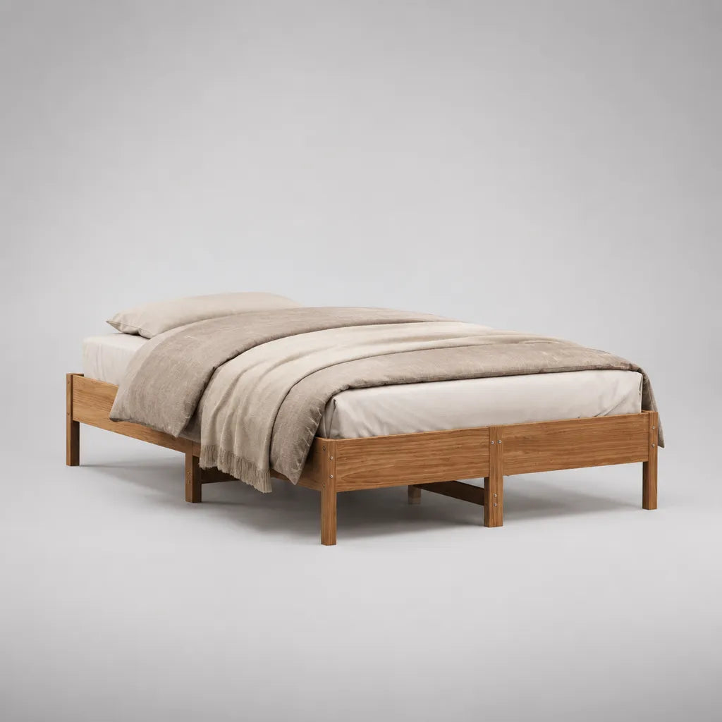 Ensemble de 2 cadres de lit en bois massif marron clair, couchage 180 x 200 cm ou 2 x 90 x 200 cm, dimensions 204 x 184 x 36 cm