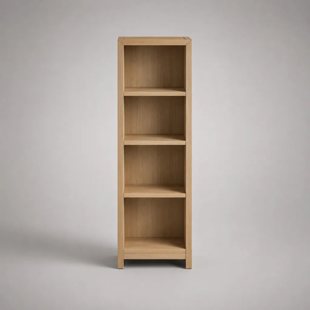 Bibliothèque étroite en bois à 4 niches, chêne clair, 40 × 30 × 150 cm