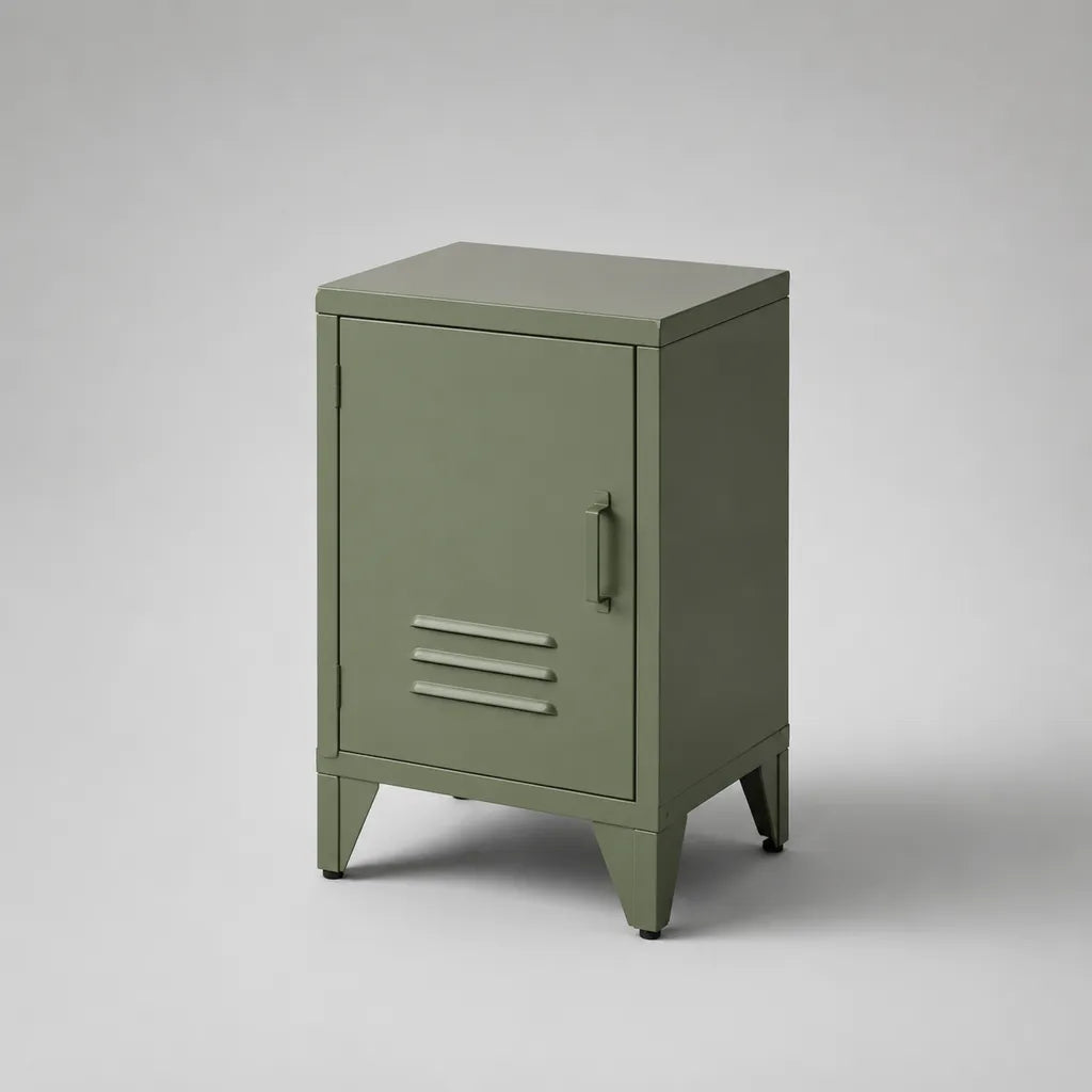 Table de chevet casier en acier avec porte ventilée, vert olive, 40 × 35 × 60 cm