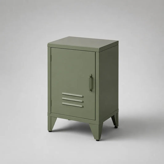 Table de chevet casier en acier avec porte ventilée, vert olive, 40 × 35 × 60 cm