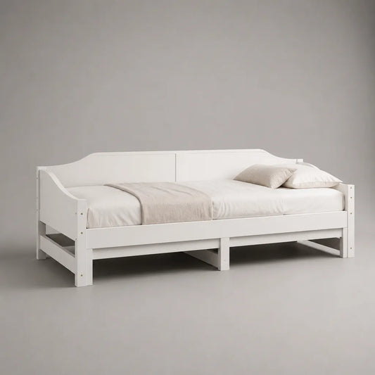 Lit banquette 1 place en pin massif blanc avec sommier à lattes, 198 × 96 × 75 cm, couchage 90 × 190 cm