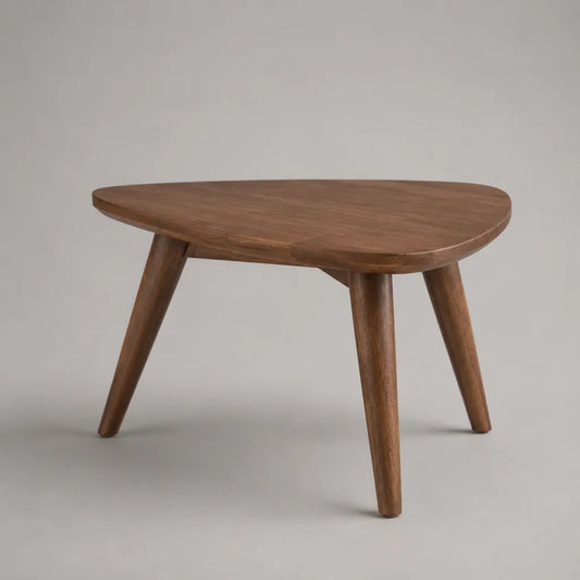 Table basse en acacia massif, plateau triangulaire arrondi, brun noyer, 80 x 60 x 45 cm