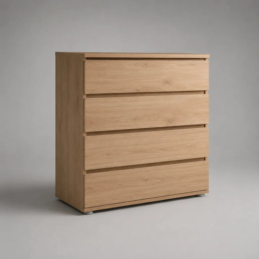 Commode rectangulaire en panneaux de particules mélaminés, 4 tiroirs, effet chêne clair, 80 × 40 × 95 cm