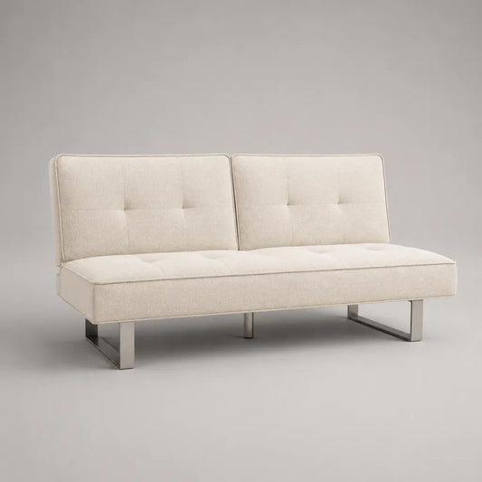 Canapé convertible clic-clac 3 places en tissu beige et métal, 180 × 88 × 78 cm