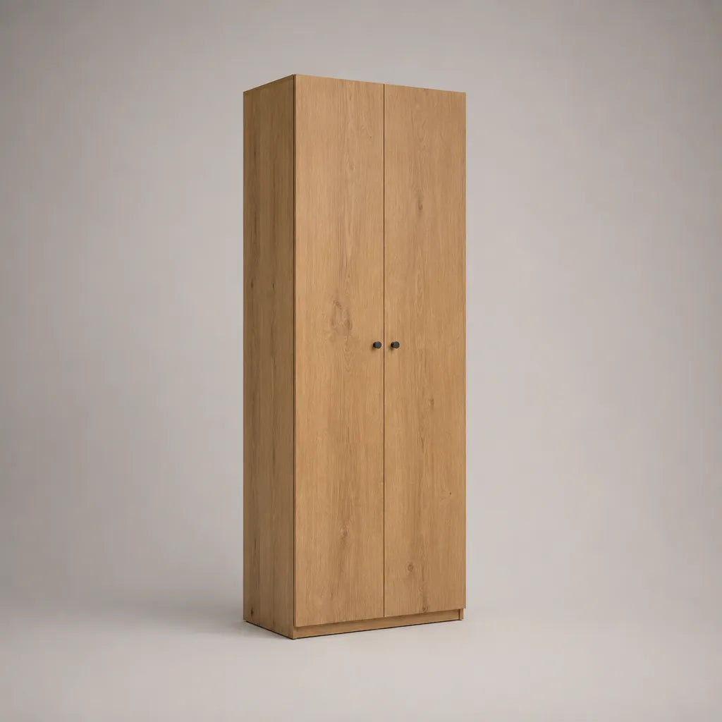 Armoire de rangement à 2 portes en bois, chêne naturel et noir, 80 × 50 × 180 cm