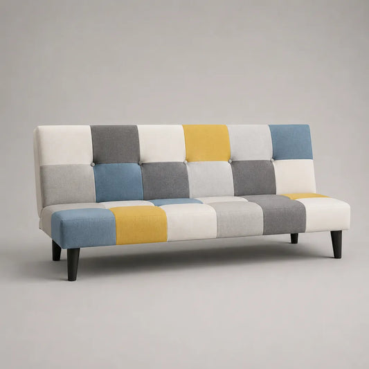 Canapé convertible clic-clac droit 3 places en tissu patchwork multicolore, 180 × 82 × 82 cm