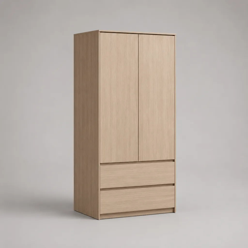 Armoire-penderie en panneaux de particules, 2 portes et 2 tiroirs, chêne clair, 80 × 50 × 180 cm