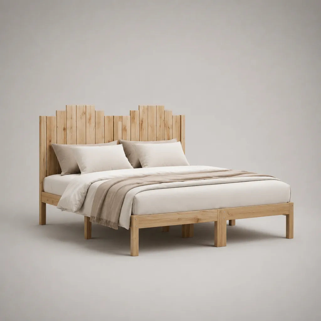 Ensemble de 2 cadres de lit simple jumelables en bois avec têtes de lit, bois naturel, couchages 90 × 200 cm