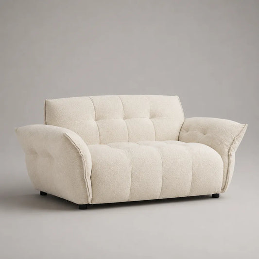 Canapé 2 places en bouclé polyester capitonné crème et noir, 150 × 95 × 86 cm