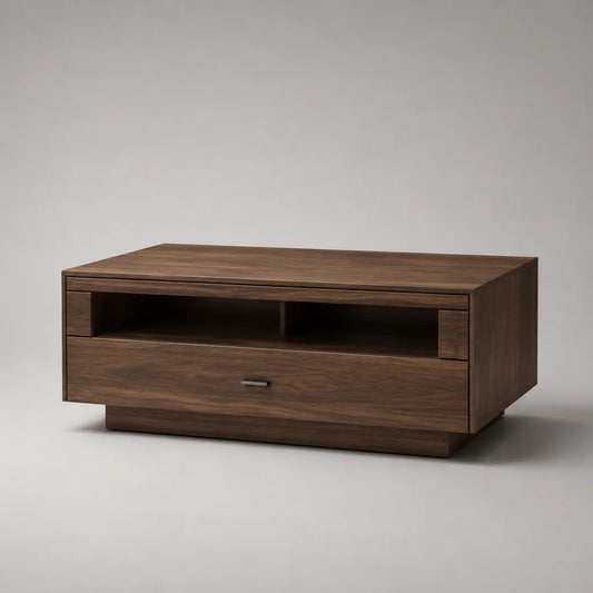 Table basse rectangulaire avec rangement en MDF plaqué noyer marron et noir, 100 × 60 × 45 cm