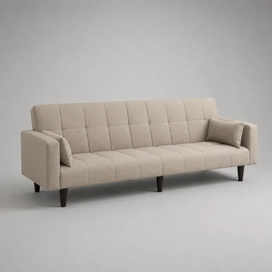 Canapé convertible droit 3 places en polyester beige, 205 × 83 × 82 cm